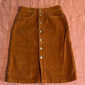 Everlane Brown Corduroy Button-Front Skirt NWOT, Size 25
